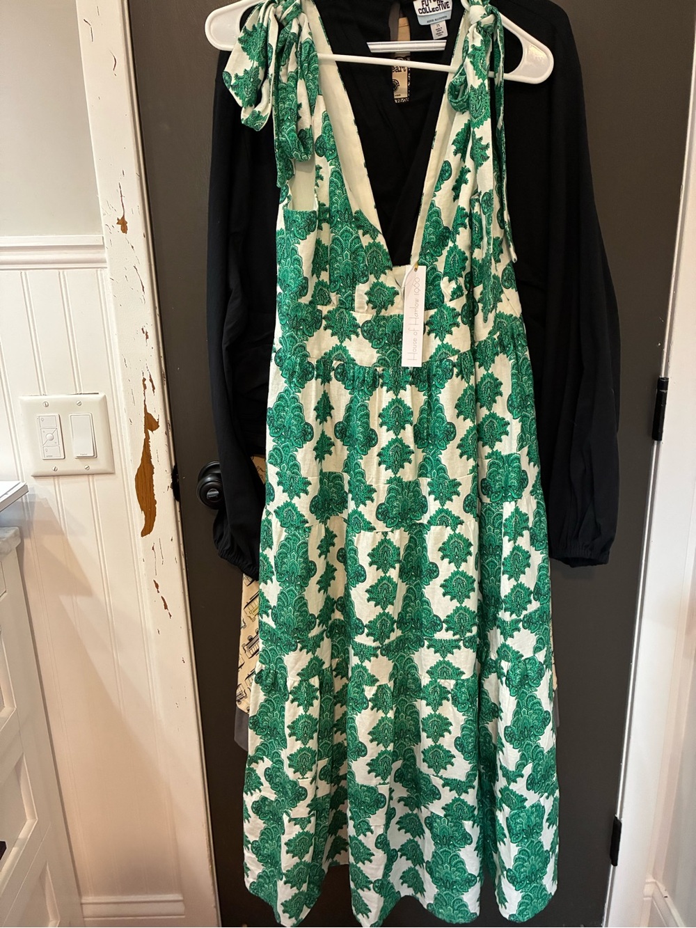 House of Harlow 1960 White and Green Tie-Shoulder Midi Dress